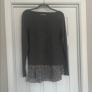 LOFT Charcoal Gray Long-Sleeve Top with Printed Layered Hem